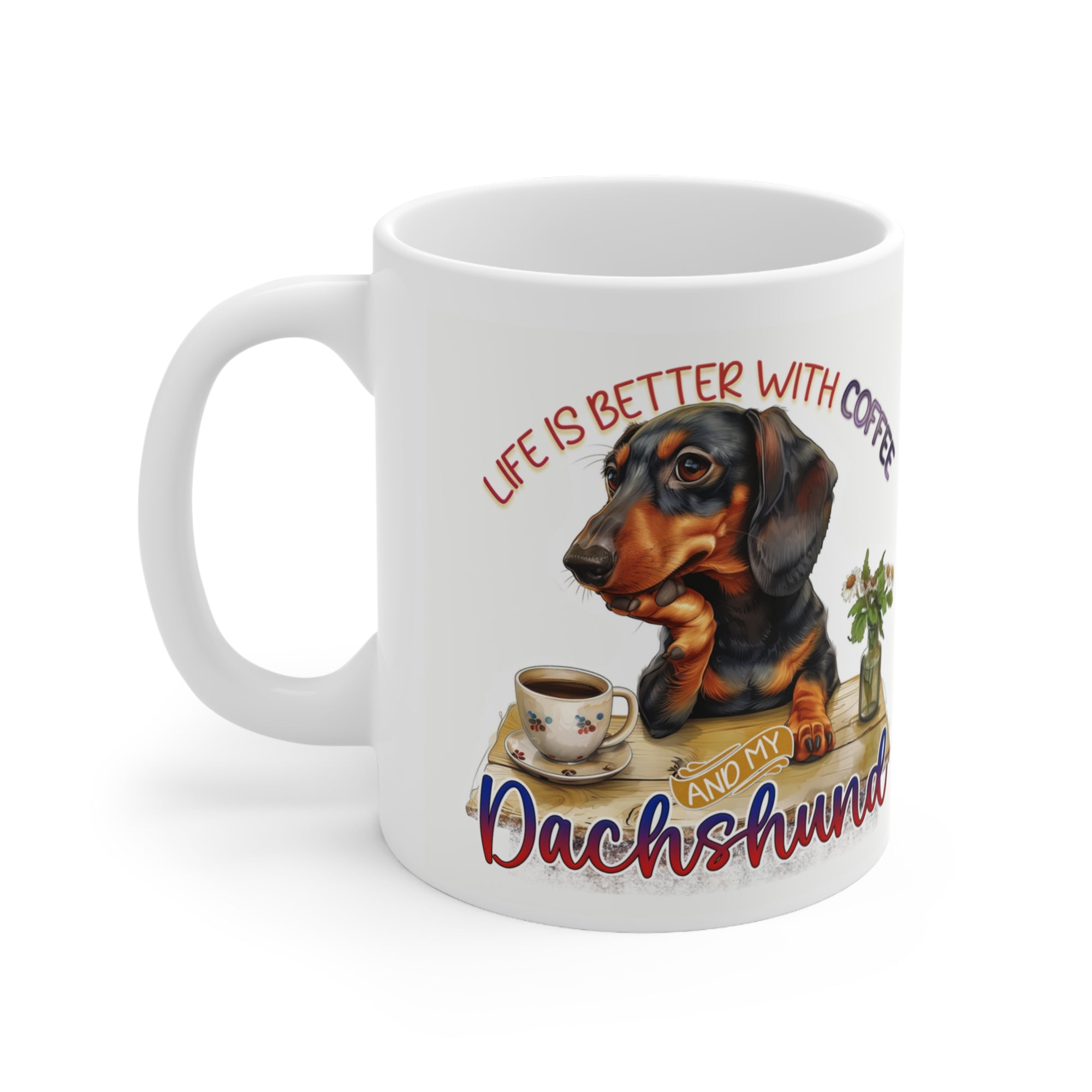 Personalised Dachshund Lovers Mug – Cute Sausage Dog Gift – 11oz White Ceramic Coffee Cup