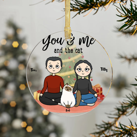 Personalised You, Me & the Cat/s Christmas Acrylic Ornaments